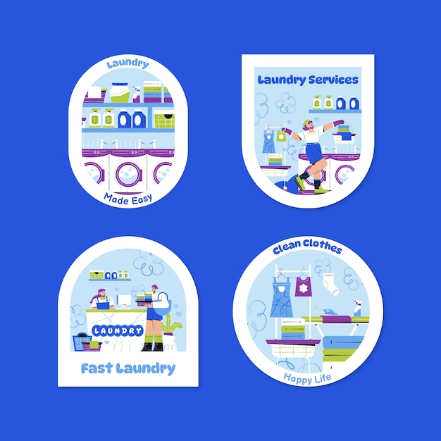 Free Vector flat design laundry service labels  template