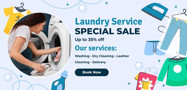 Flat design laundry service sale banner template