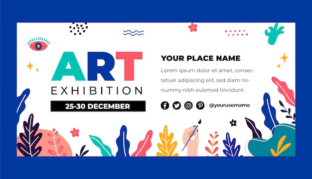 Free vector flat design leaves art exhibition sale banner