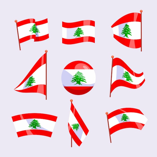 Flat design lebanese flag collection