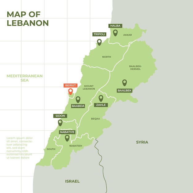 Free Vector flat design lebanon map