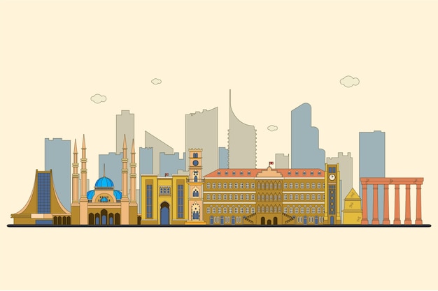 Free Vector flat design lebanon skyline