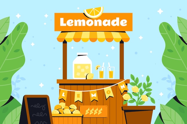 Flat design lemonade stand illustration