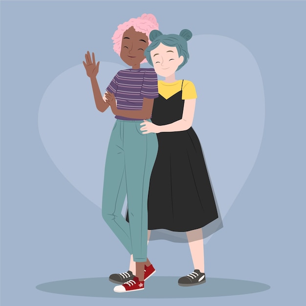 Free Vector flat design lesbian couple in love illustrated