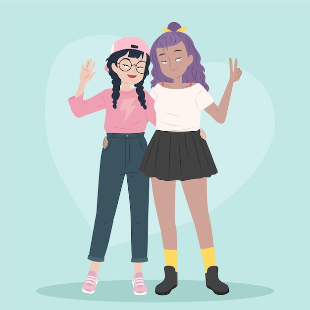 Flat design lesbian couple in love illustrated