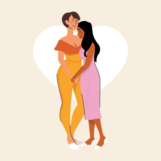 Flat design lesbian couple in love illustrated