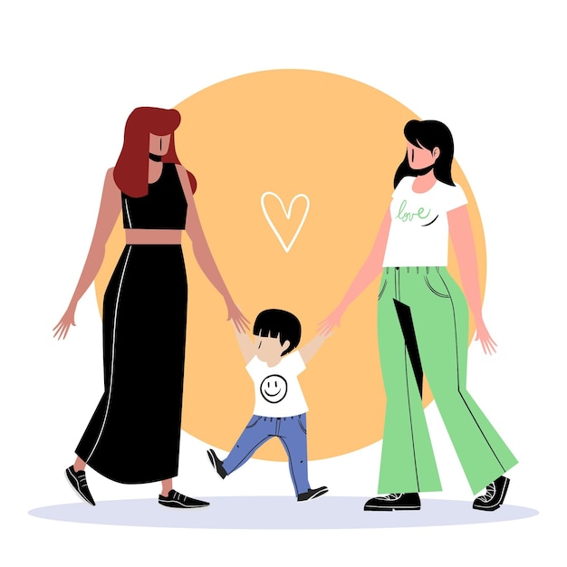 Free Vector flat design lesbian couple with child