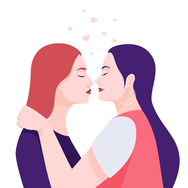 Flat design lesbian kiss illustrated