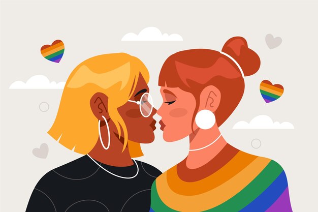 Flat design lesbian kiss