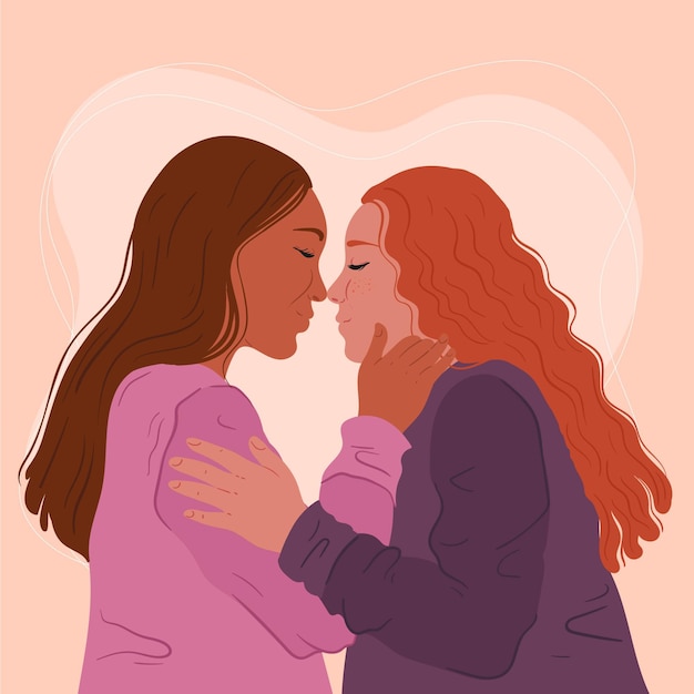 Flat design lesbian kiss