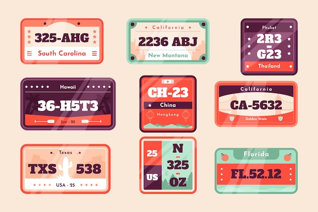 Flat design license plate collection