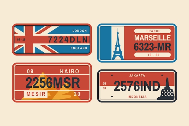 Flat design license plate set