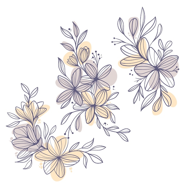 Free vector flat design of linear leaves and flowers