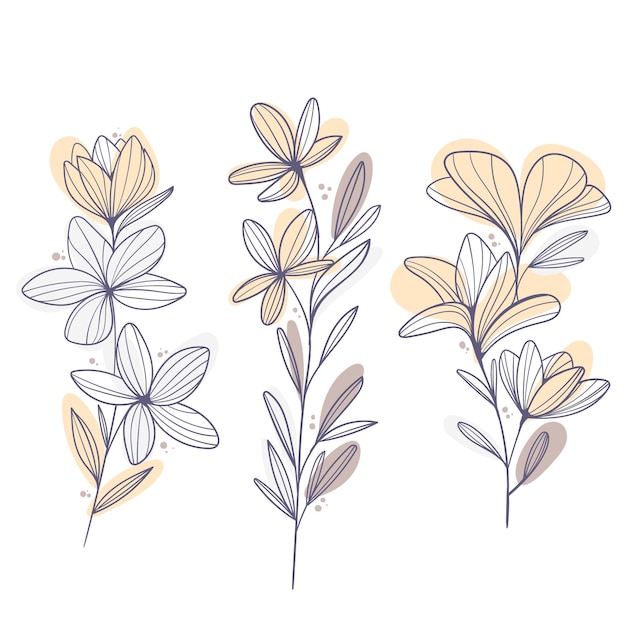 Flat design of linear leaves and flowers