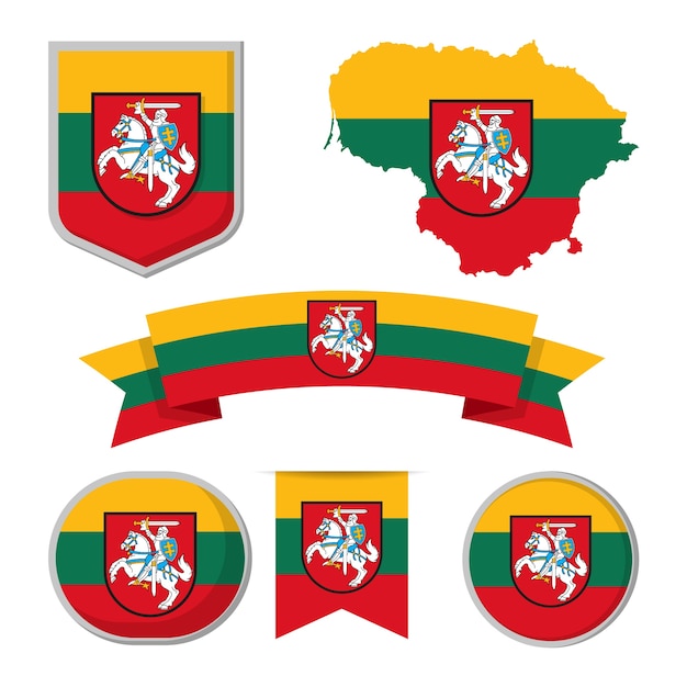 Free Vector flat design lithuania flag and national emblems collection