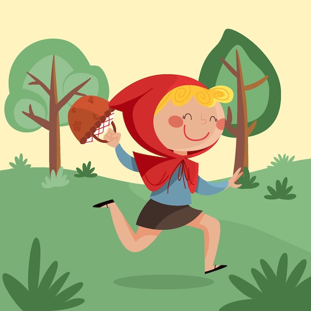 Free Vector flat design little red riding hood tale illustration