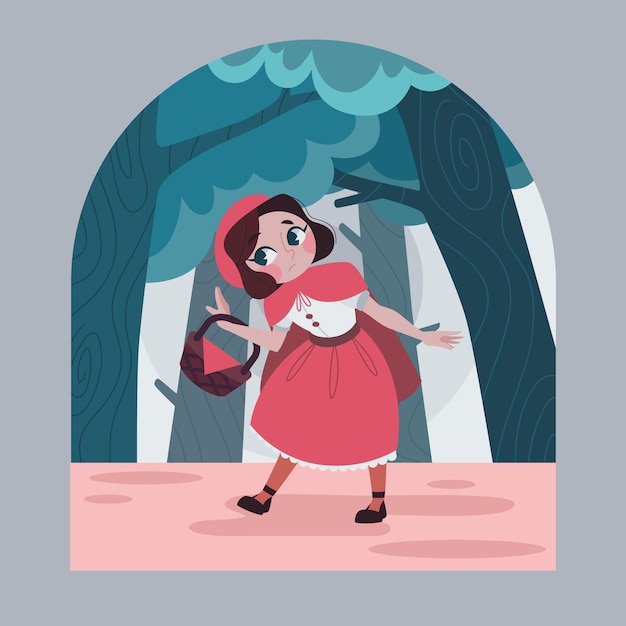 Free Vector flat design little red riding hood tale illustration