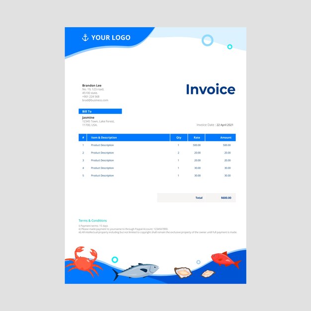 Flat design local market invoice template