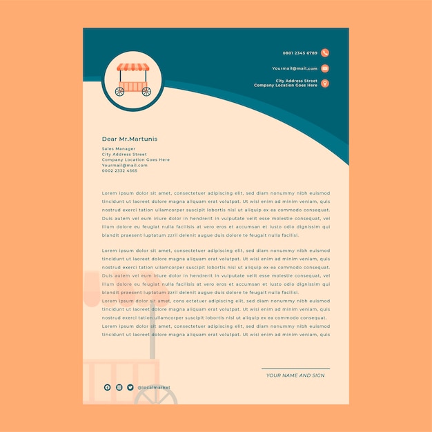 Flat design local market letterhead template