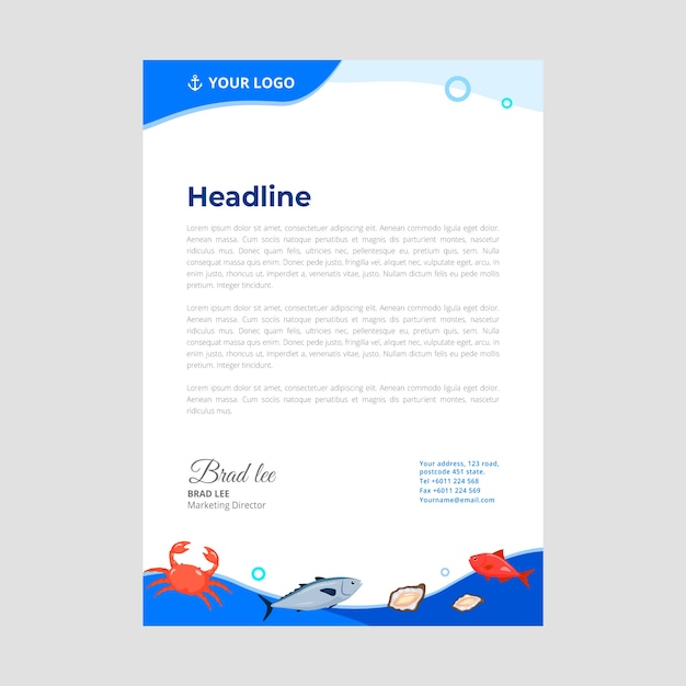 Flat design local market letterhead template