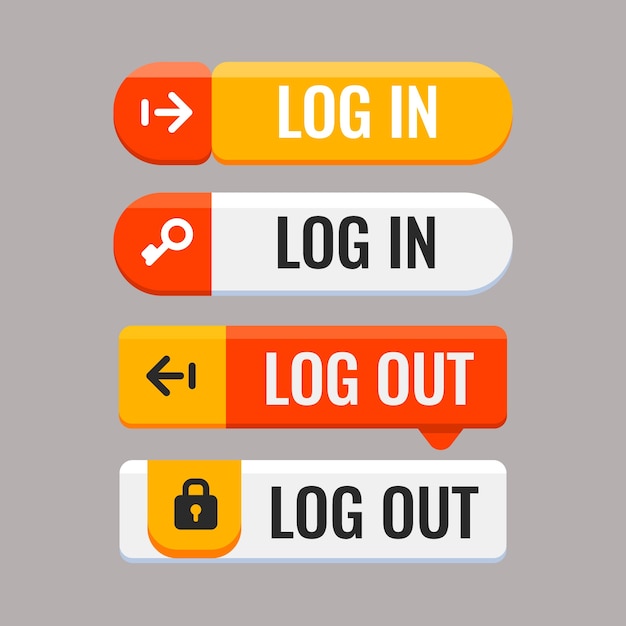 Flat design login and logout buttons set