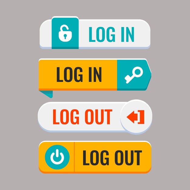 Flat design login and logout buttons set