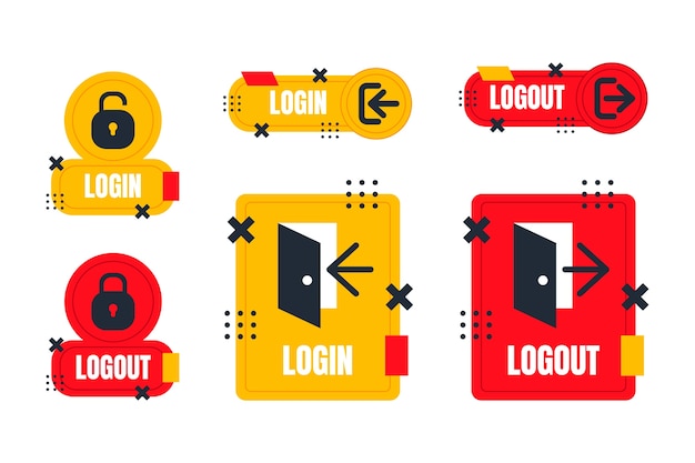 Free vector flat design login and logout label collection