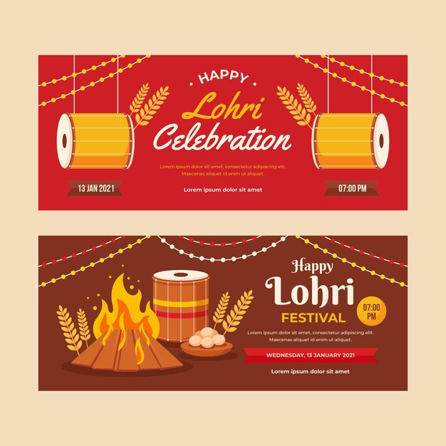 Flat design lohri banners template