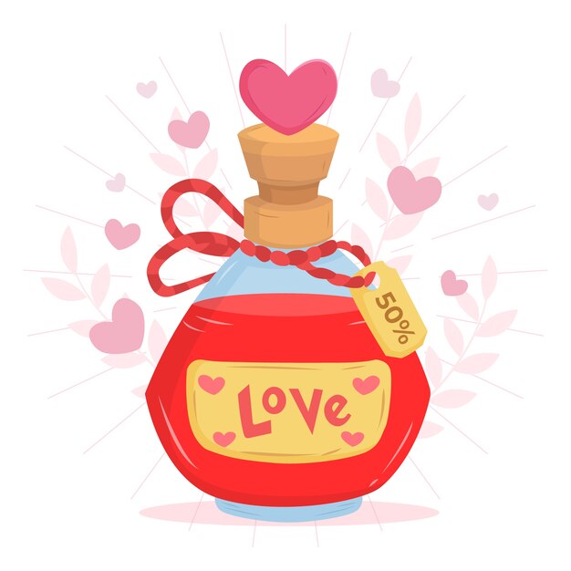 Flat design love potion bottle illustration