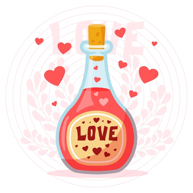 Flat design love potion with hearts