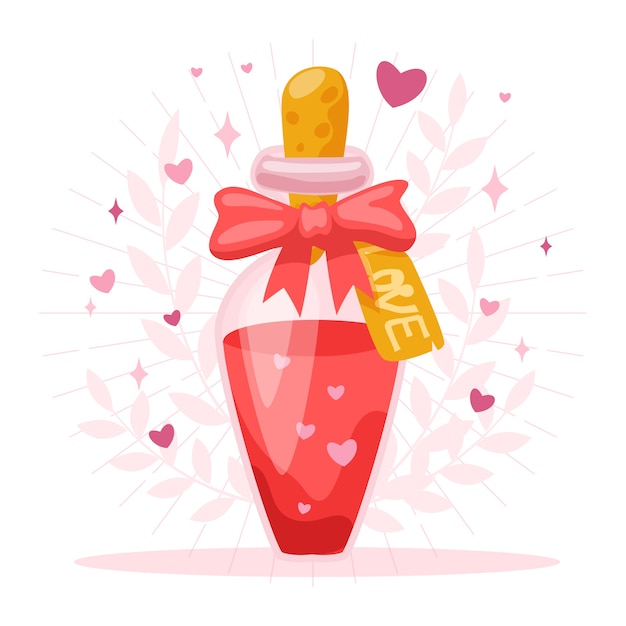 Flat design love potion with ribbon