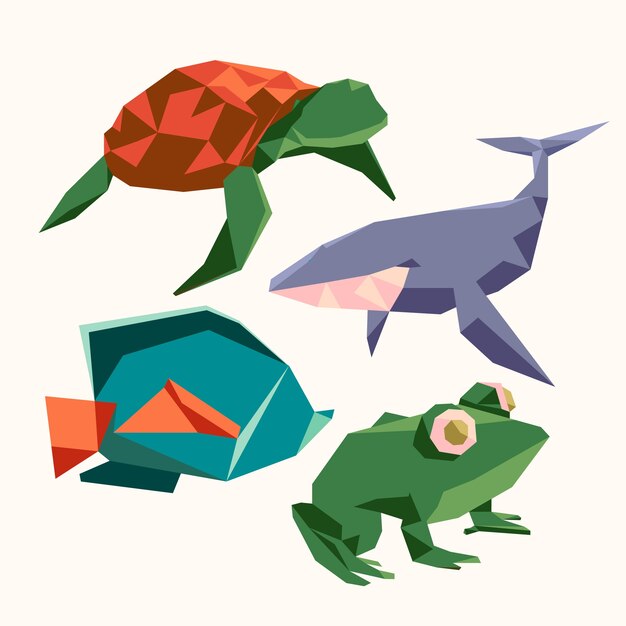 Flat design low poly animals elements