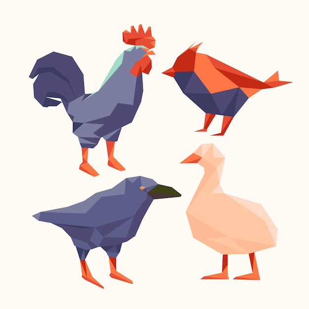 Flat design low poly animals elements