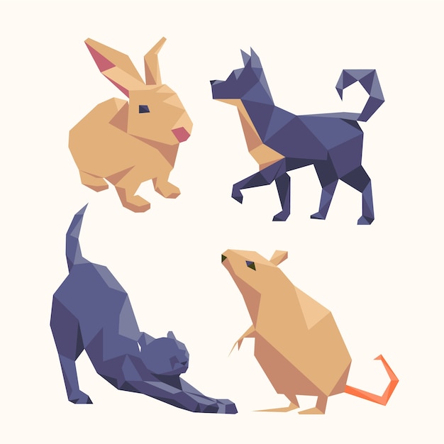 Flat design low poly animals elements