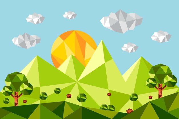 Flat design low poly landscape illustration