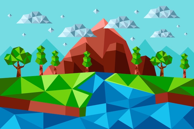 Flat design low poly landscape illustration