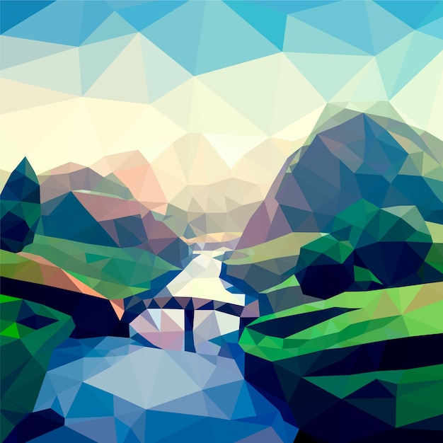 Free Vector flat design low poly landscape illustration