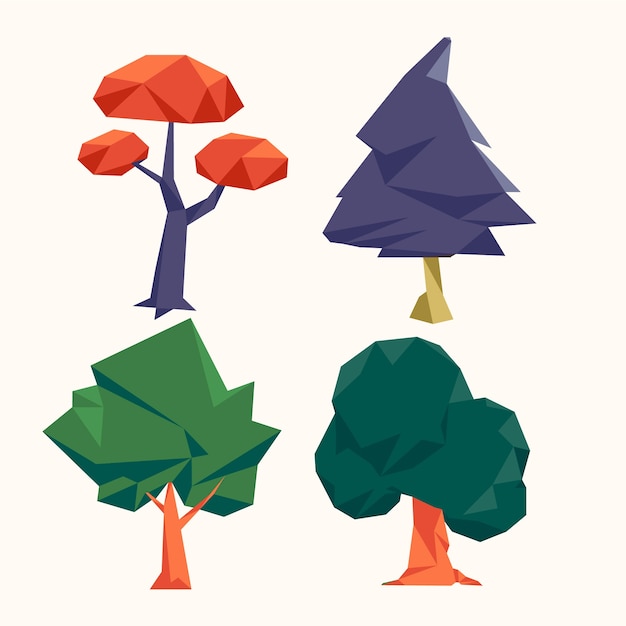 Flat design low poly nature elements