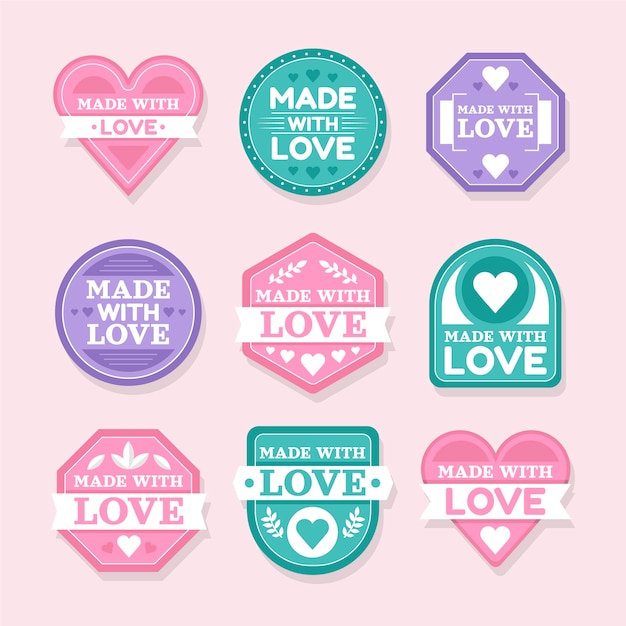 Flat design made with love different labels