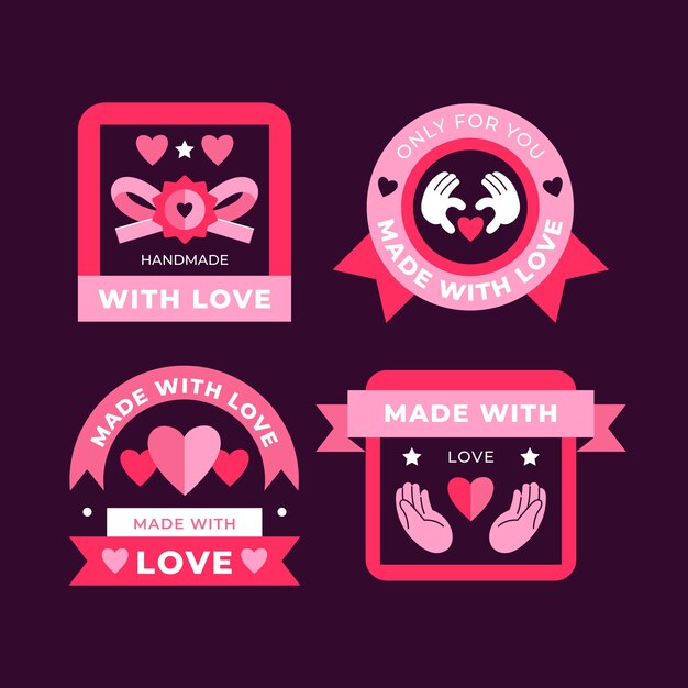 Flat design made with love labels