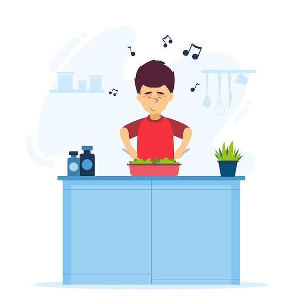 Flat design man cooking illustration