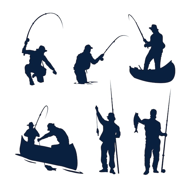 Flat design man fishing silhouette