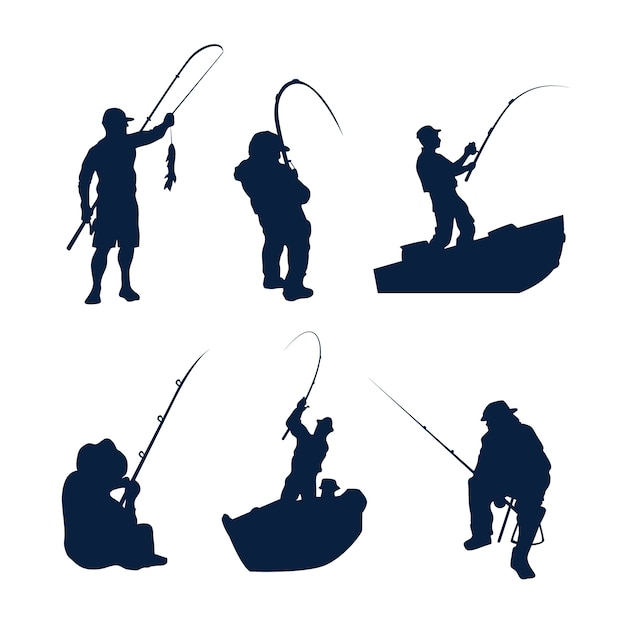 Free vector flat design man fishing silhouette