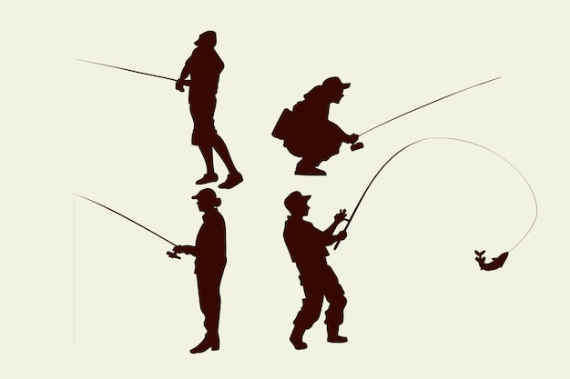 Flat design man fishing silhouette