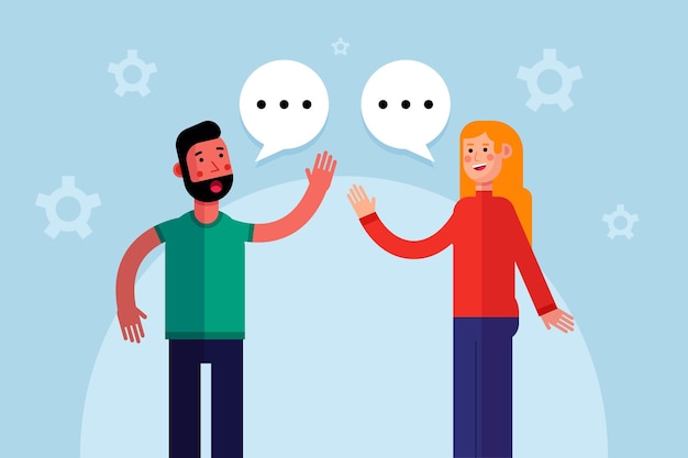 Flat design man and woman talking