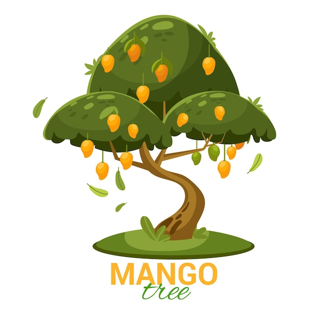 Free vector flat design mango tree with fruits and leaves illustrated