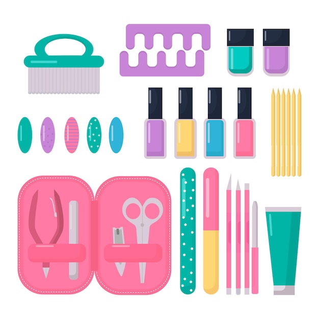 Flat design manicure tools set