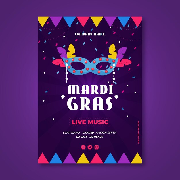 Flat design mardi gras celebration poster template