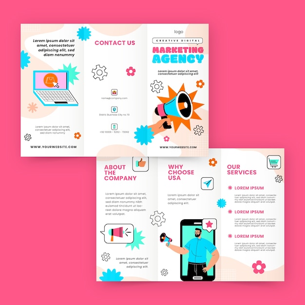 Flat design marketing agency brochure template