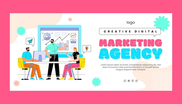 Flat design marketing agency horizontal banner template